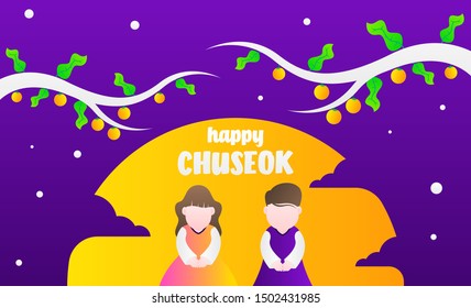 Happy Chuseok illustration. Chuseok day is a major harvest festival and a three-day holiday in both North- and South Korea