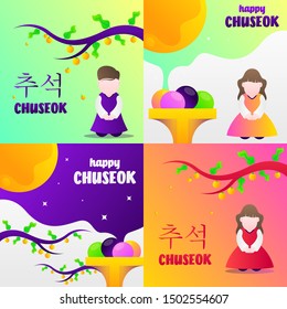 Happy Chuseok illustration. Chuseok day is a major harvest festival and a three-day holiday in both North- and South Korea. In Korean letters it reads chuseok