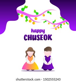 Happy Chuseok illustration. Chuseok day is a major harvest festival and a three-day holiday in both North- and South Korea