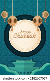 happy chuseok illustration in paper cut style design