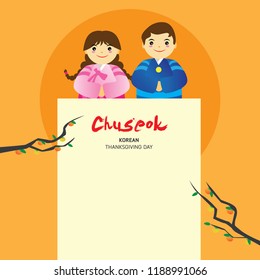 Happy chuseok, Korean thanksgiving day, korean man and woman with traditional dress, vector illustration, Can use for flyer, banner, brochure, etc. 10 eps.