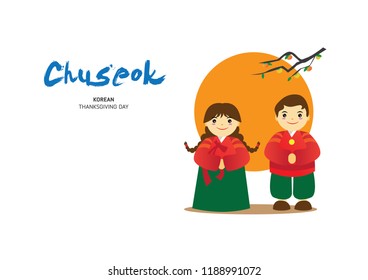 Happy chuseok, Korean thanksgiving day, korean man and woman with traditional dress, vector illustration, Can use for flyer, banner, brochure, etc. 10 eps.