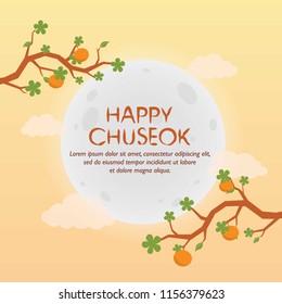 Happy Chuseok with Orange Branch and White Full Moon
