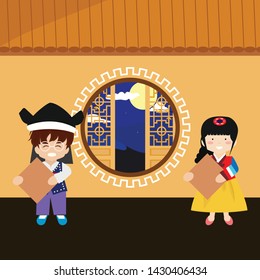 Happy Chuseok Or Thankgiving Day With Brown Banner 