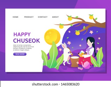 Happy Chuseok with woman sit with rabbit