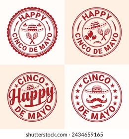 Happy Cinco De Mayo  badge T-shirt Design. May 5 holiday in Mexico.