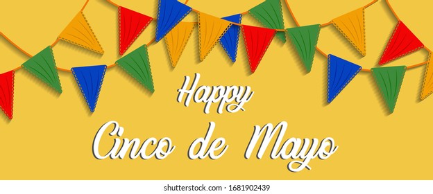 Happy Cinco de mayo banner with flags. 