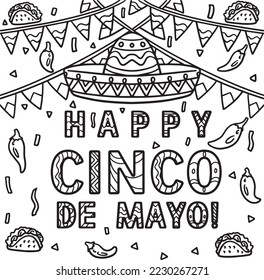 Happy Cinco de Mayo Banner Coloring Page for Kids 
