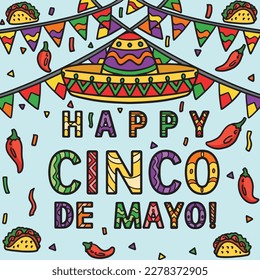 Happy Cinco de Mayo Banner Colored Cartoon