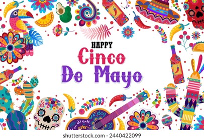 happy cinco de mayo banner with colorful Mexican ornament. Fiesta, holiday poster, party flyer, greeting card. vector illustration