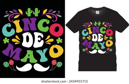 Happy Cinco de mayo Colorful typography t-shirt design vector template. Cinco de mayo motivational quote Design. Holiday Mexico festival. Cinco de Mayo Mexican design ready for print, poster, banner, 