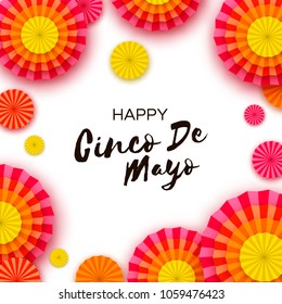 Happy Cinco de Mayo Greeting card. Colorful Paper Fan. Mexico, Carnival. Holidays.