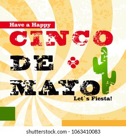 Happy Cinco de Mayo greeting card in grunge style.