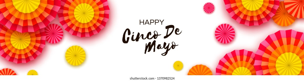 Happy Cinco de Mayo Greeting card. Colorful Paper Fan. Mexico, Carnival. Holidays. Banner Vector