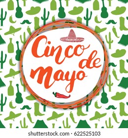 Happy Cinco de Mayo greeting card Hand lettering. Mexican holiday. vector illustration