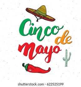 Happy Cinco de Mayo greeting card Hand lettering. Mexican holiday. vector illustration isolated on white background