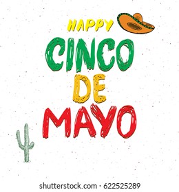 Happy Cinco de Mayo greeting card Hand lettering. Mexican holiday. vector illustration isolated on white background