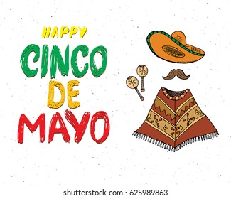 Happy Cinco de Mayo greeting card Hand lettering. Mexican holiday. vector illustration isolated on white background