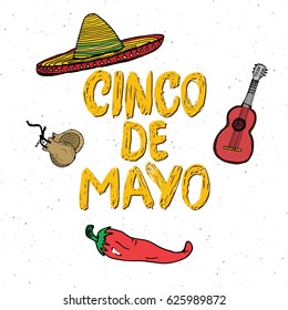 Happy Cinco de Mayo greeting card Hand lettering. Mexican holiday. vector illustration isolated on white background