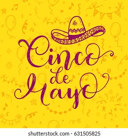 Happy Cinco de Mayo greeting card with doodle elements