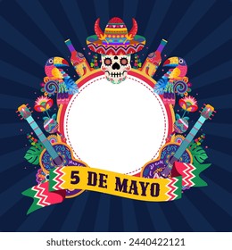 happy cinco de mayo illustration with colorful Mexican ornament. Fiesta, holiday poster, party flyer, greeting card. vector illustration