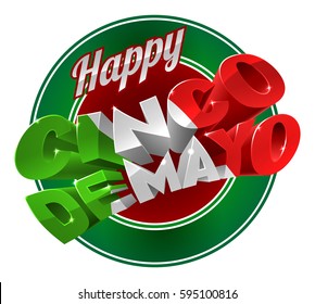 Happy Cinco De Mayo label sign decal design in green red and white