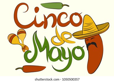 Happy Cinco De Mayo with poster pepper jalapeno in sombrero with maracas