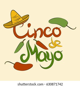 Happy Cinco De Mayo poster with sombrero and jalapeno pepper  