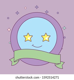 happy circle cartoon with ribbon design, Kawaii expression cute character funny and emoticon theme Vector illustration