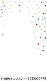 Happy Circle FallingFestive Vector White Background. Decoration Splash Illustration. Carnaval Dot Pattern. Color Round Festival Design.
