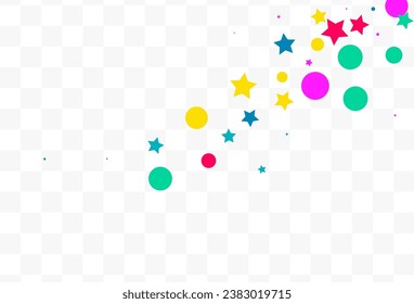 Happy Circle and Star Festival Vector Transparent Background. Top Round Texture. Christmas Dot Invitation. Color Shine Flying Wallpaper.
