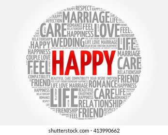 Happy circle word cloud collage concept