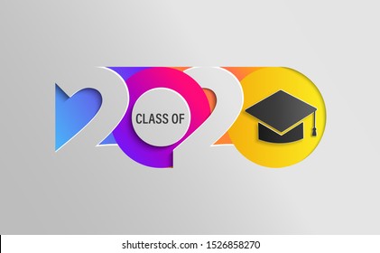 Happy Class of 2020, graduation insta colour banner in paper style for your posters, flyers, greetings and invitations, congratulations and cards at the prom. Vector illustration.