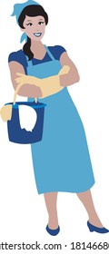 Happy cleaning lady mop,  illustration design.
