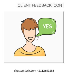 Happy client survey color icon. Clipboard, check marks and smile consumer. Concept of marketing research service and business customer experience study. Isolated vector illustration