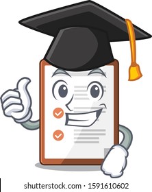 happy clipboard Scroll wearing a black Graduation hat