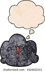 happy cloud cartoon with thought bubble in grunge texture style