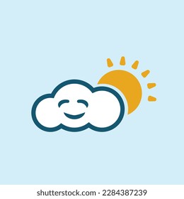 Happy cloud character cartoon with bright sun. 
