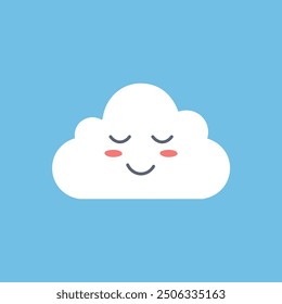 Happy cloud with closed eyes and smile. A cheerful, white cloud with closed eyes and a broad smile, symbolizing happiness and tranquility, set against a light blue background.