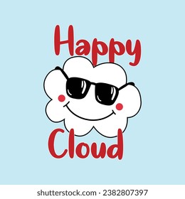 Happy Cloud. Cute Cloud T-Shirt Design For Kids, Cartoon Smile Face Illustration