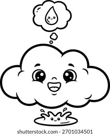 Ilustración de nube feliz en contorno negro simple para páginas de libros para colorear para niños, ideal para hojas de arte preescolar, garabatos imprimibles y actividades de aprendizaje.
