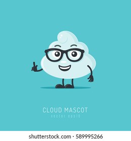 Happy cloud mascot nerd with eyeglasses cartoon vector illustration in flat style
