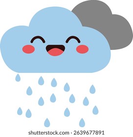 A happy cloud with raindrops, perfect for cheerful, playful designs, ideal for weather-related content or light-hearted graphic elements.

