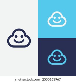 happy cloud smile storage technology logo vector illustration template design
