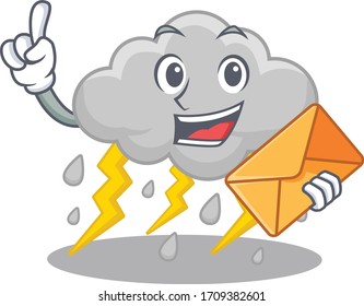 Happy cloud stormy mascot design concept with brown envelope