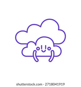 Icono de Clima de nube feliz. Ilustración de línea fina de nubes sonrientes lindas, pictograma de cielo nublado, pronóstico de Clima, condición nublada, nube de dibujos animados esponjosa y Sentimiento atmosférico.