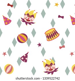 Happy Clown and Ball Pattern,Vector,Illustration