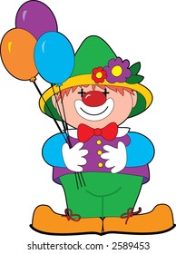 Happy Clown with Balloons and a big hat