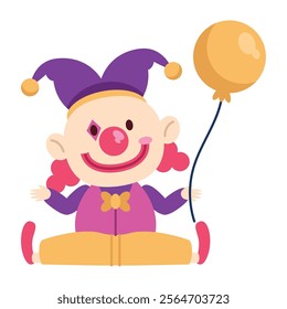 happy clown with balloons cartoon isolated