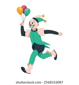 happy clown with balloons cartoon isolated